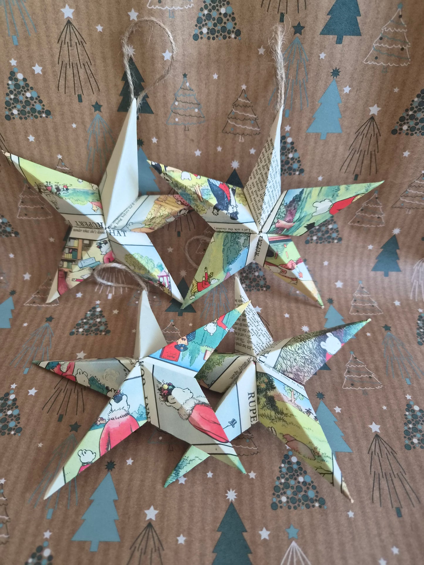 Set of Handmade Origami Star Christmas Decorations