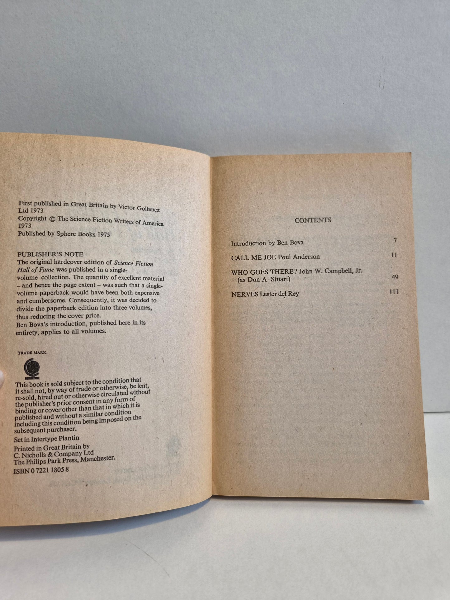 Science Fiction Hall of Fame: The Novellas Book 1 edited by Ben Bova (1975)