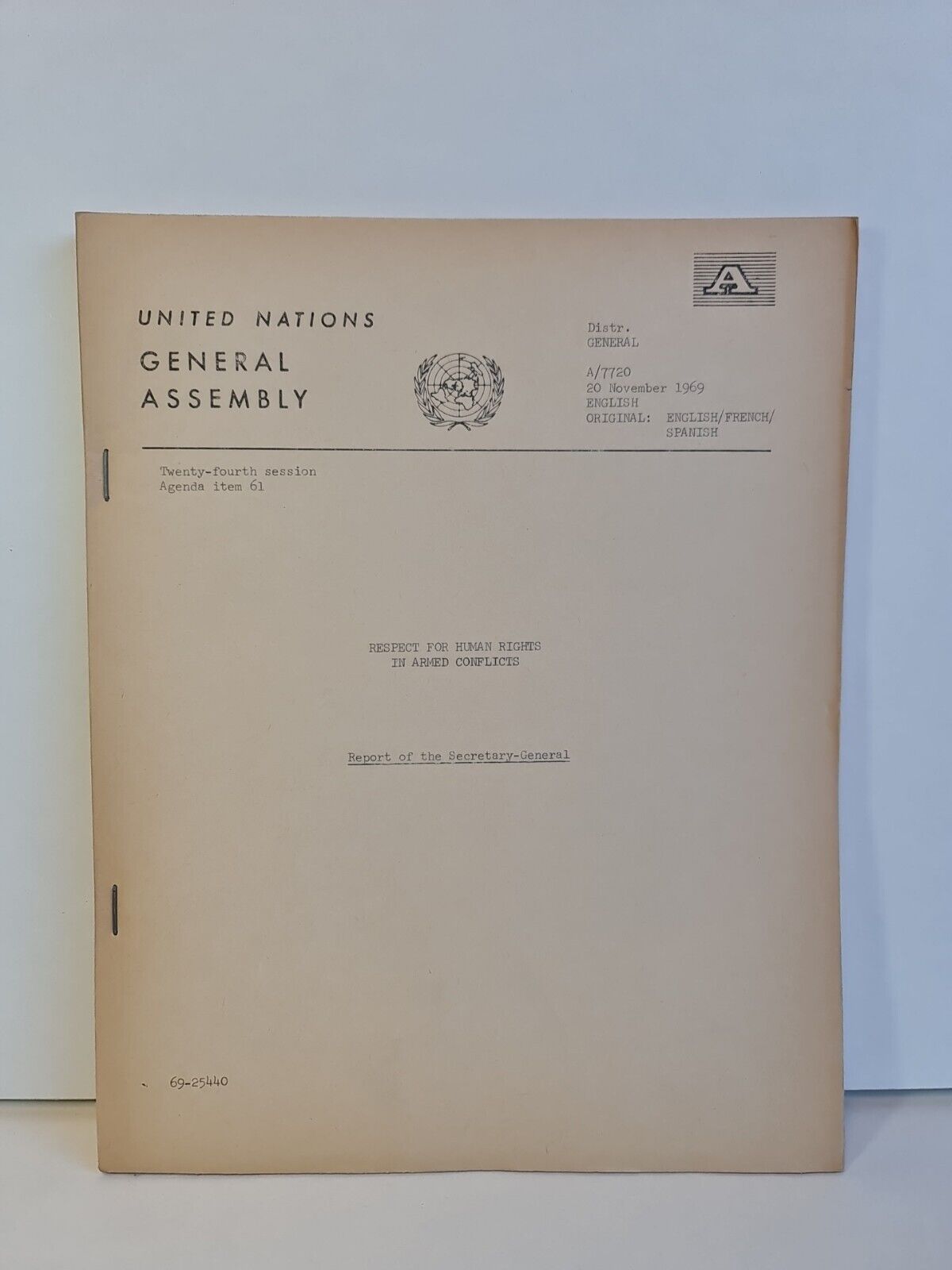 UN General Assembly A/7720 - Respect for Human Rights in Armed.. - 20 Nov 1969
