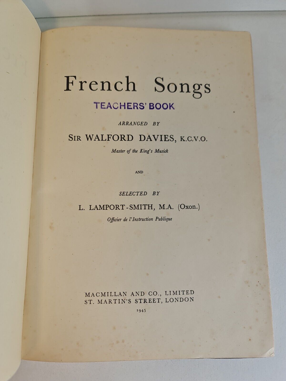 French Songs by Sir Walford Davies (1945)