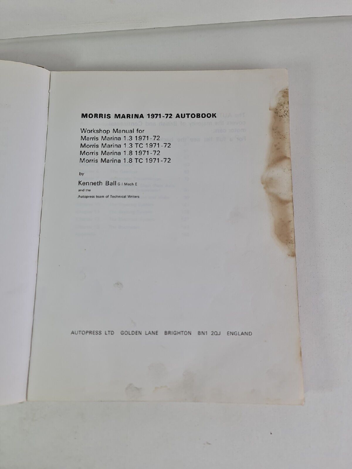 Morris Marina 1971-72 Autobook by Kenneth Ball (1972)