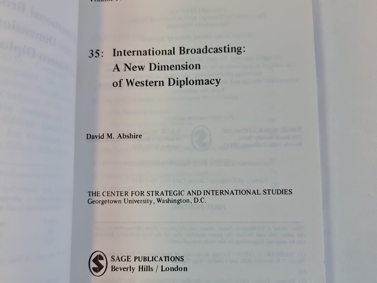 International Broadcasting: A New Dimension of Western Diplomacy by Abshire (1976)