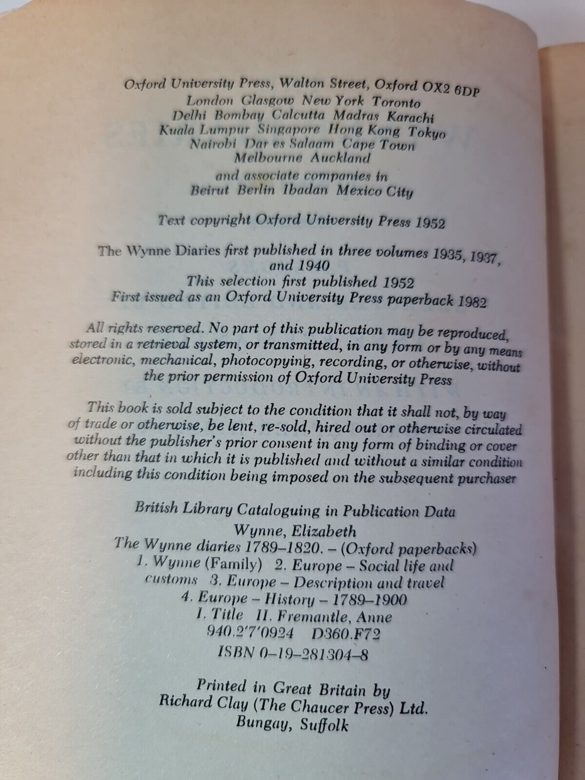 The Wynne Diaries eds. Anne Fremantle ( 1982)