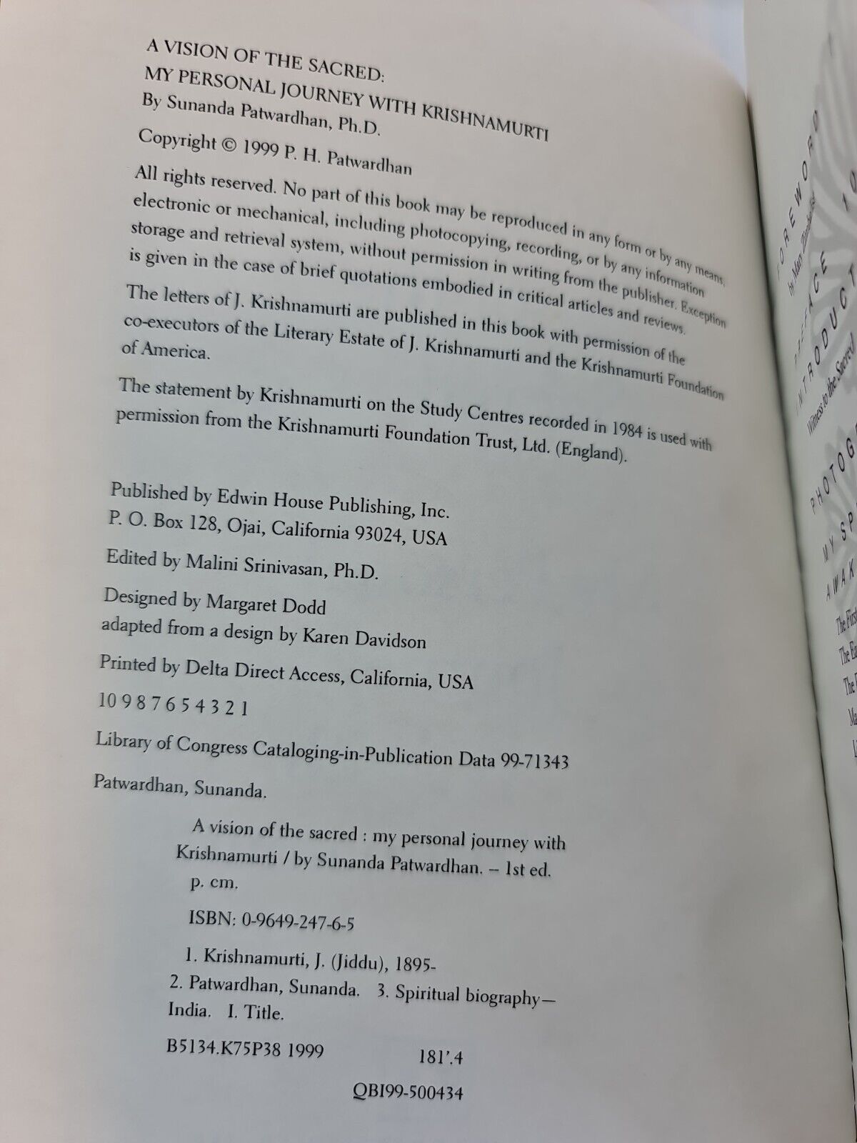 A Vision of the Sacred: My Personal Journey With Krishnamurti by Sunanda Patwardhan (2000)