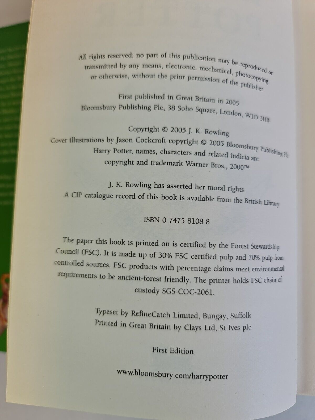 Harry Potter and the Half-Blood Prince by J. K. Rowling (2005) - OWL Misprint