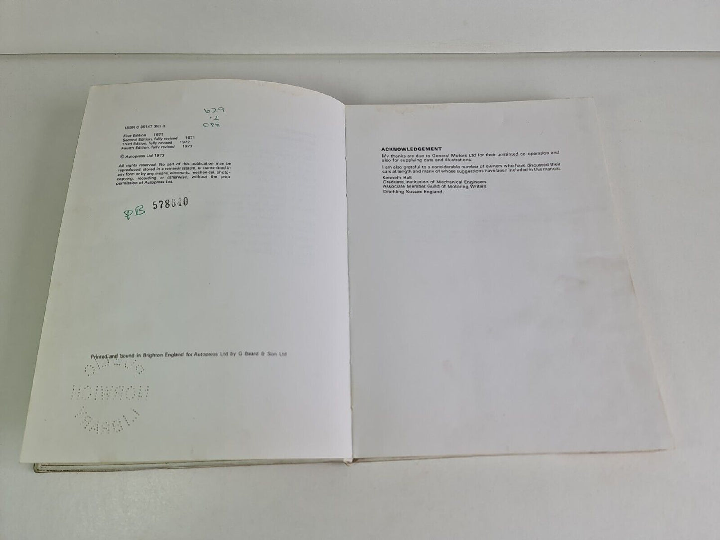 Opel Kadett, Olympia 1492cc, 1698cc, 1897cc 1967-73 - Owners Workshop Manual