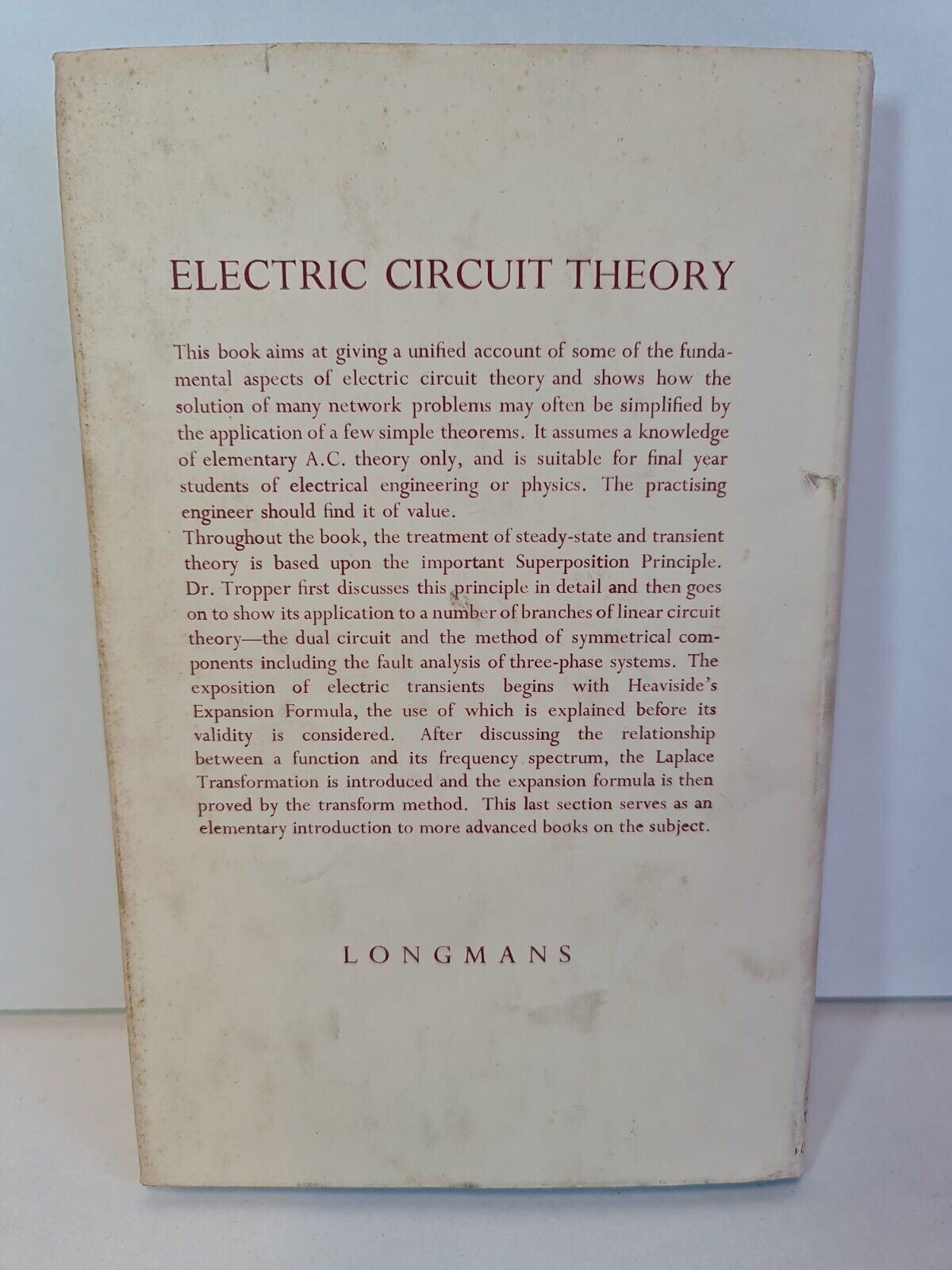 Electric Circuit Theory by H Tropper (1963)