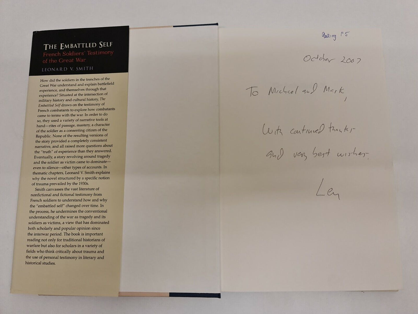 SIGNED The Embattled Self: French Soldiers... by Leonard V Smith (2007)