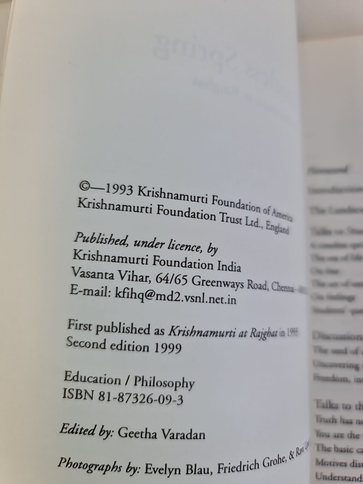 A Timeless Spring by J. Krishnamurti (1999)