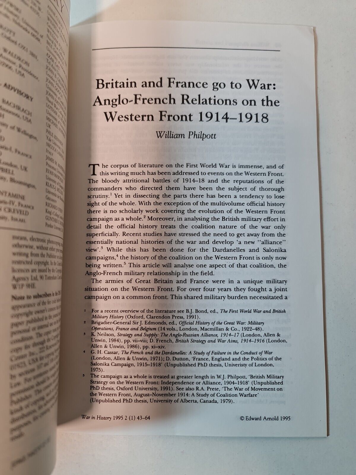 War in History; Britain and France go to War by William Philpott (1995)