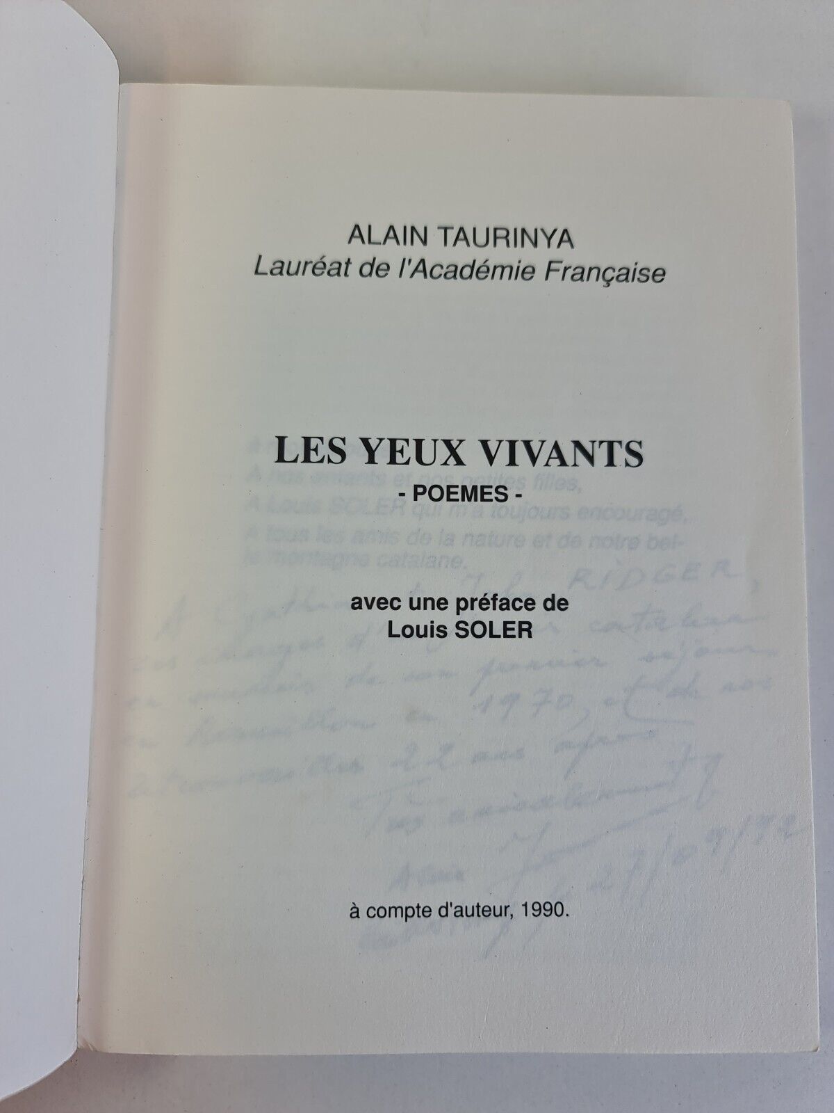 SIGNED - Poetry - Les Yeux Vivants by Alain Taurinya (1990) - French