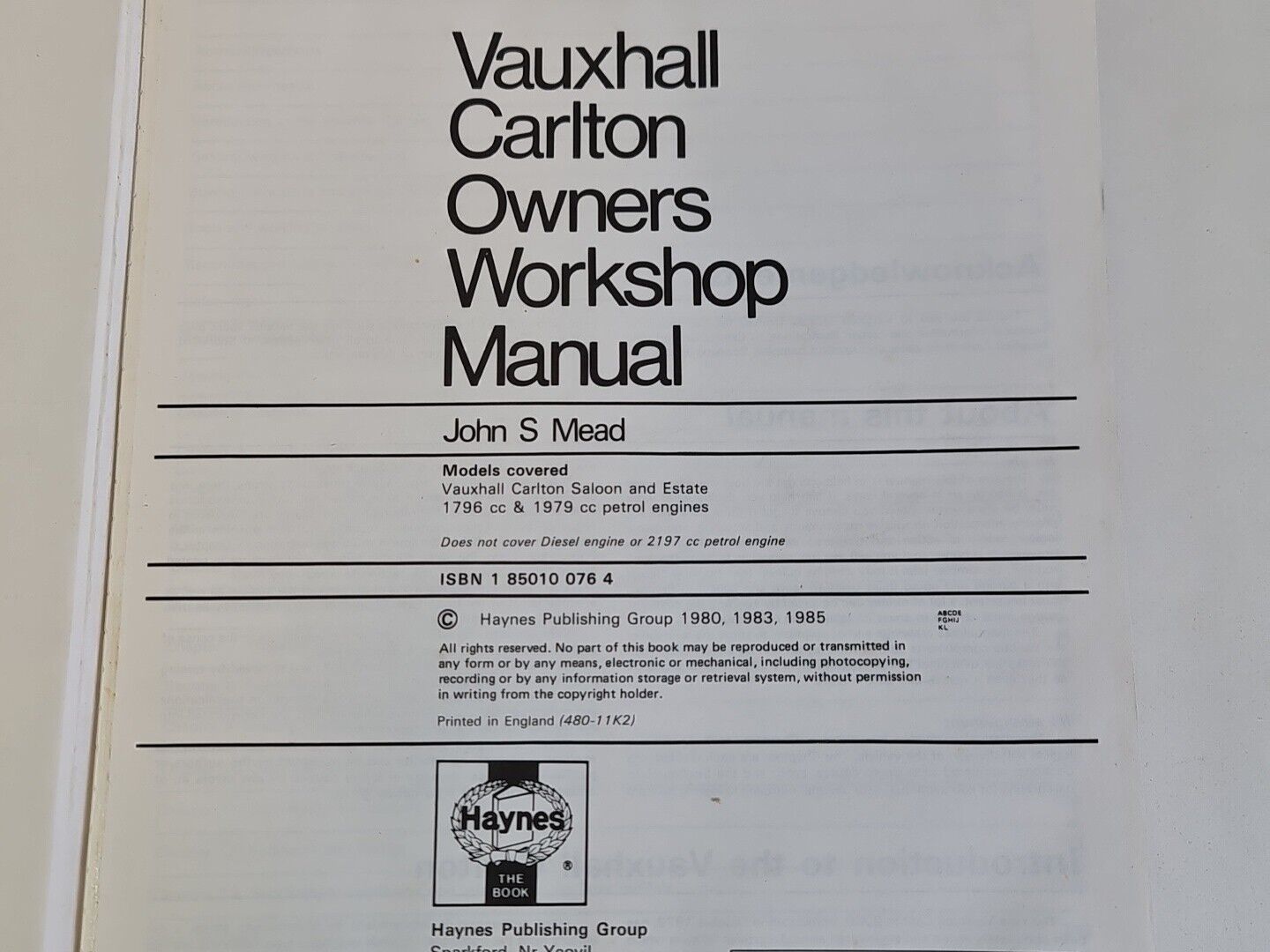Haynes - Vauxhall Carlton 1978-84 Owner's Workshop Manual