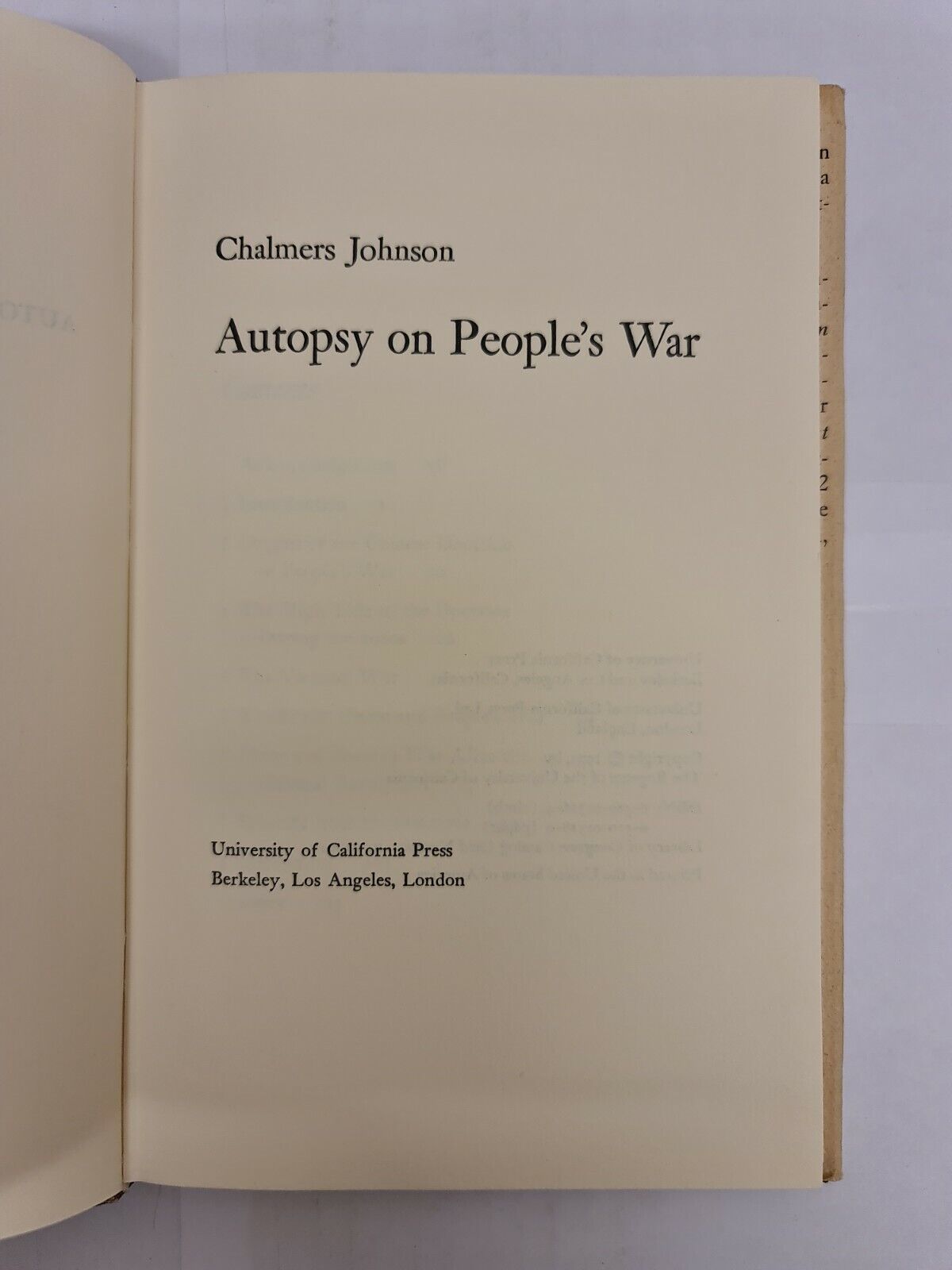 Autopsy on People's War by Chalmers Johnson (1974)