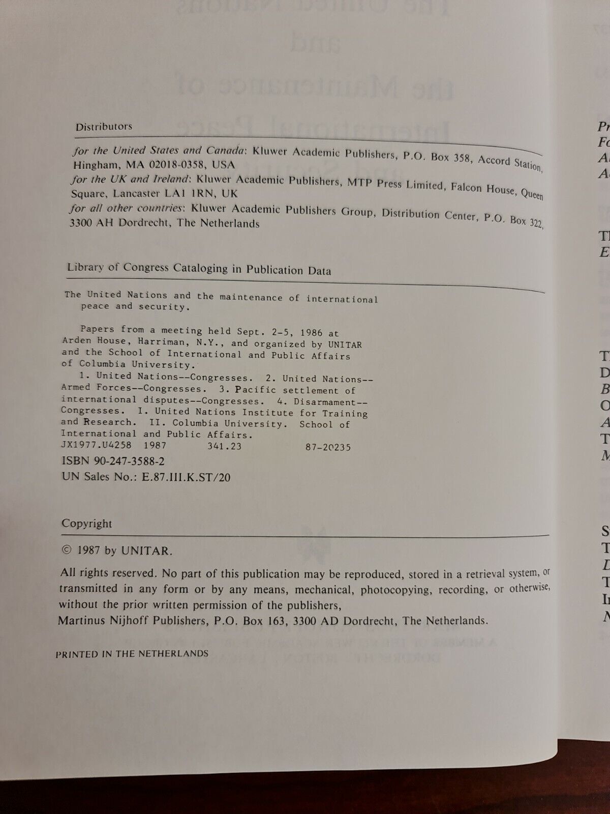 United Nations and the Maintenance of International Peace and Security (1987)