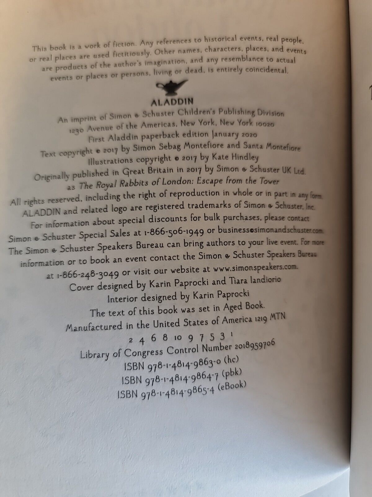 The Royal Rabbits of London; Escape from the Palace by Montefiore (2017)
