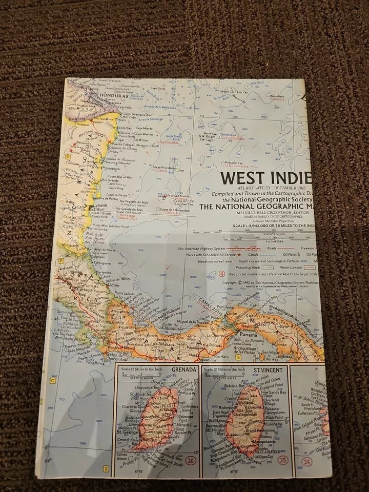 Vintage National Geographic Map - West Indies (1962)
