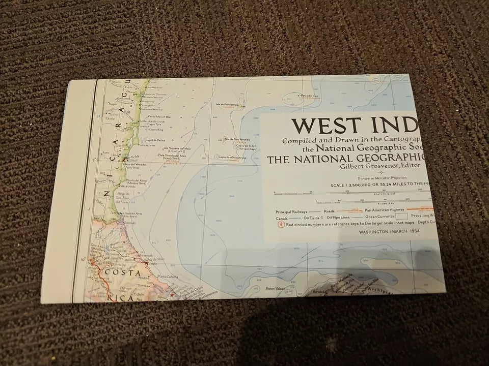 Vintage National Geographic Map - West Indies (1954)