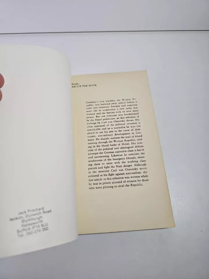 The Stolen Republic, Selected Writings of Carl von Ossietzky (1971)