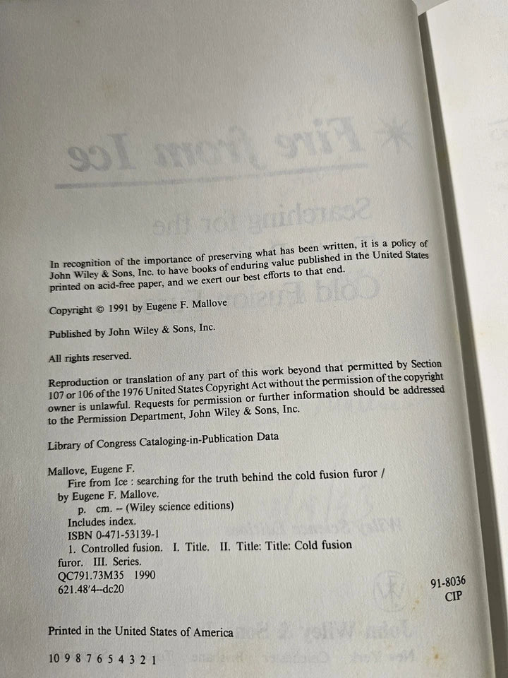 SIGNED Fire from Ice... Cold Fusion Furor by Eugene Mallove (1991)