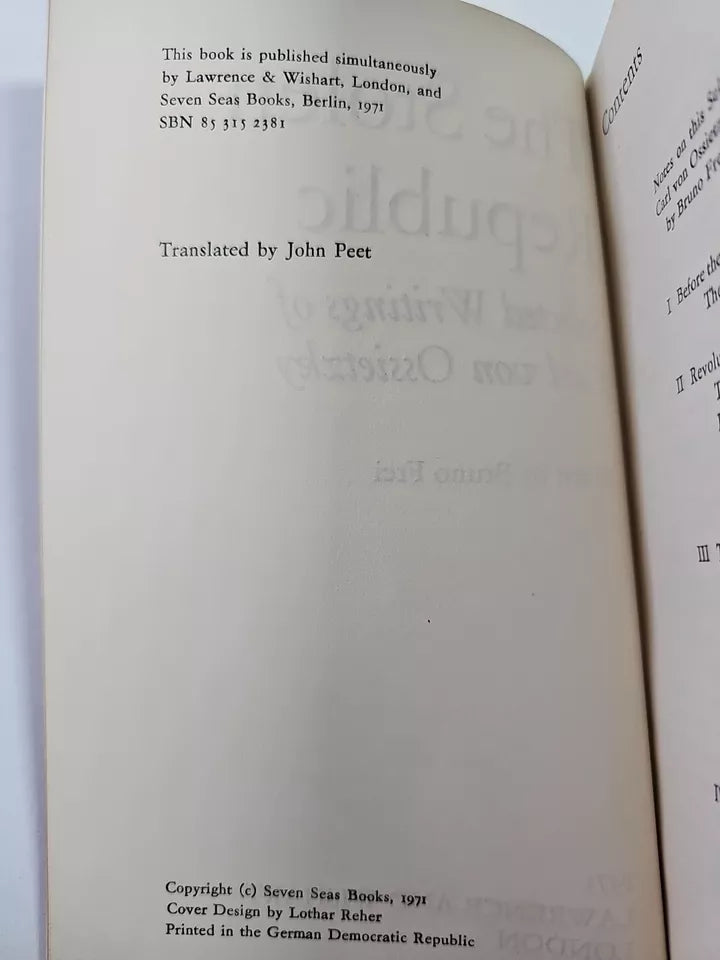 The Stolen Republic, Selected Writings of Carl von Ossietzky (1971)