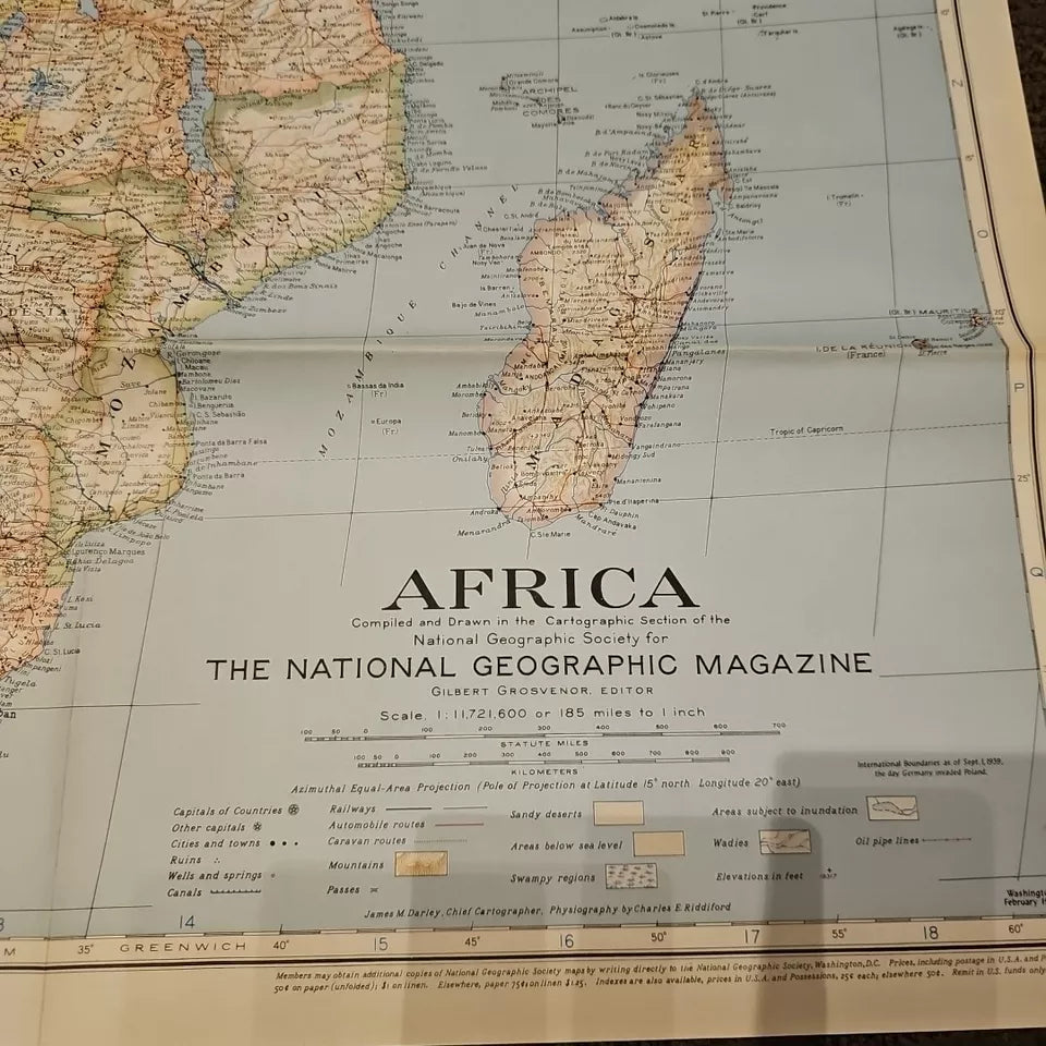 Vintage National Geographic Map - Africa (1943)