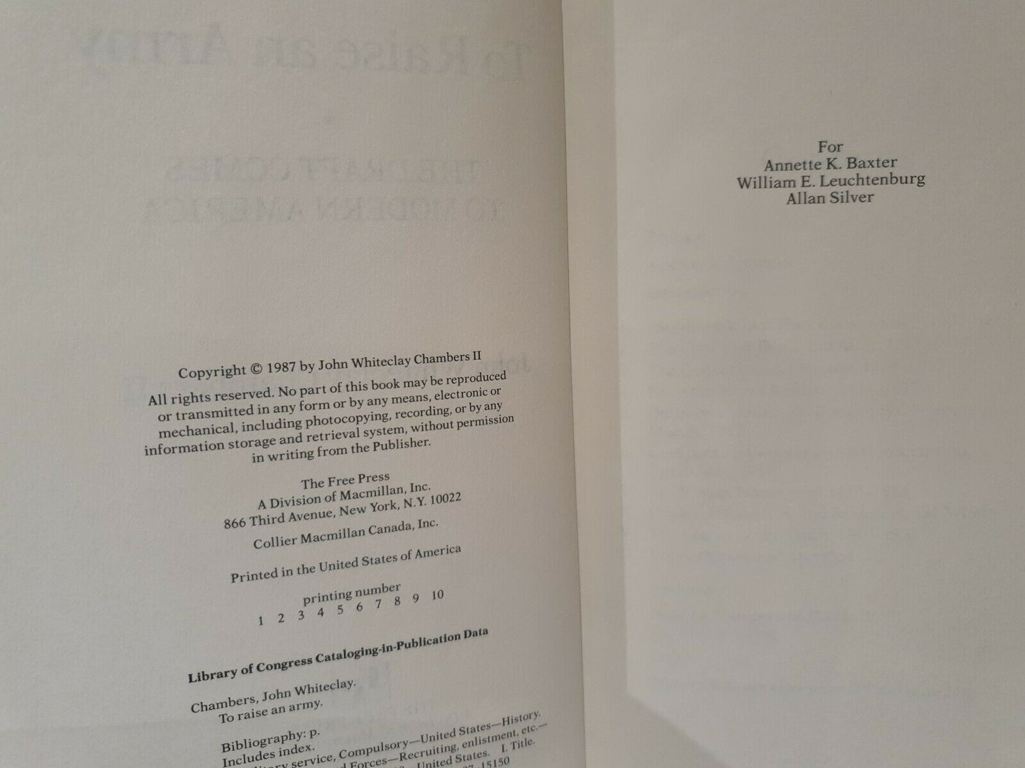 SIGNED To Raise an Army by John Whiteclay Chambers II