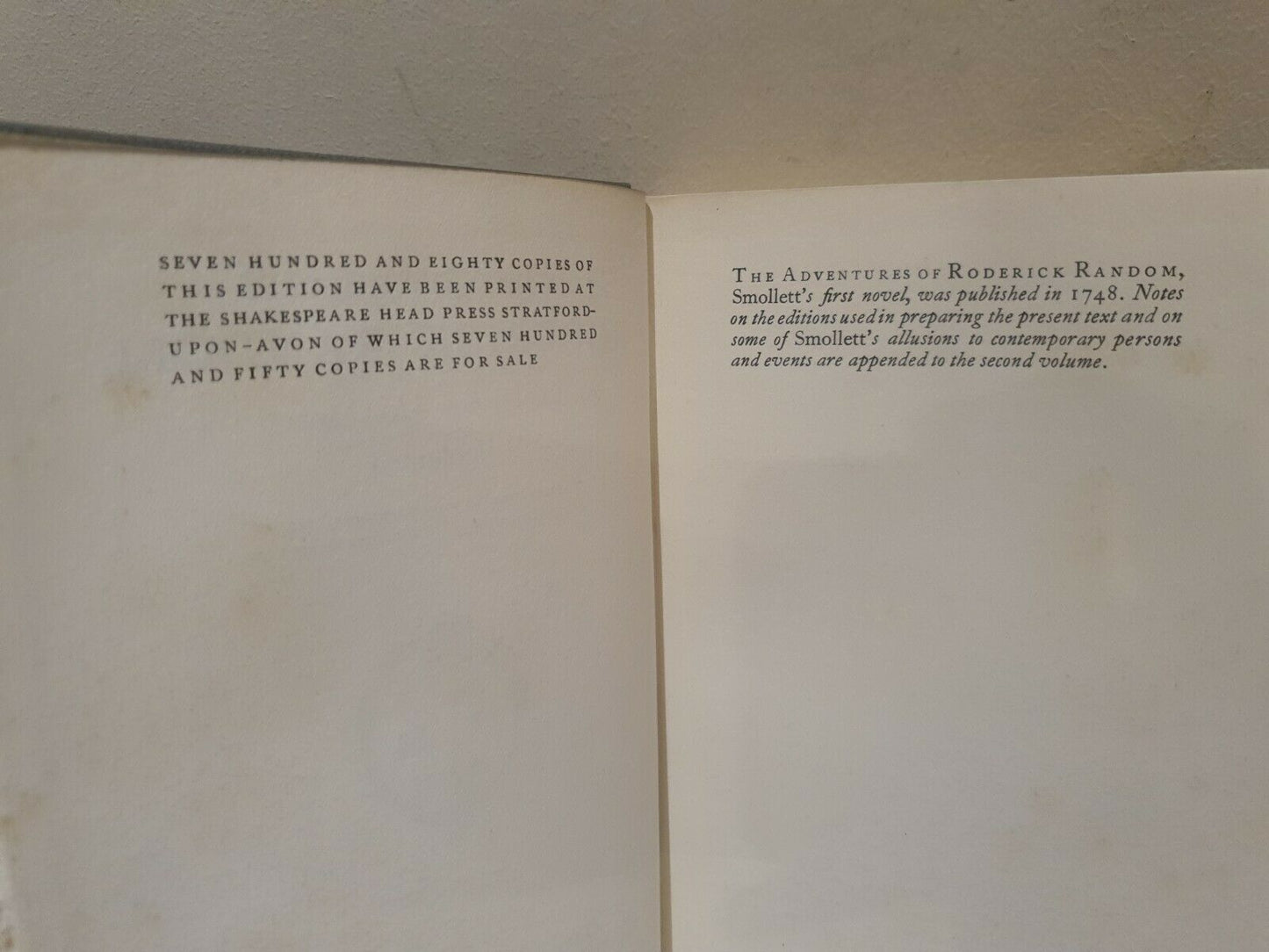 Roderick Random Volume I & II - Tobias Smollett (1926)