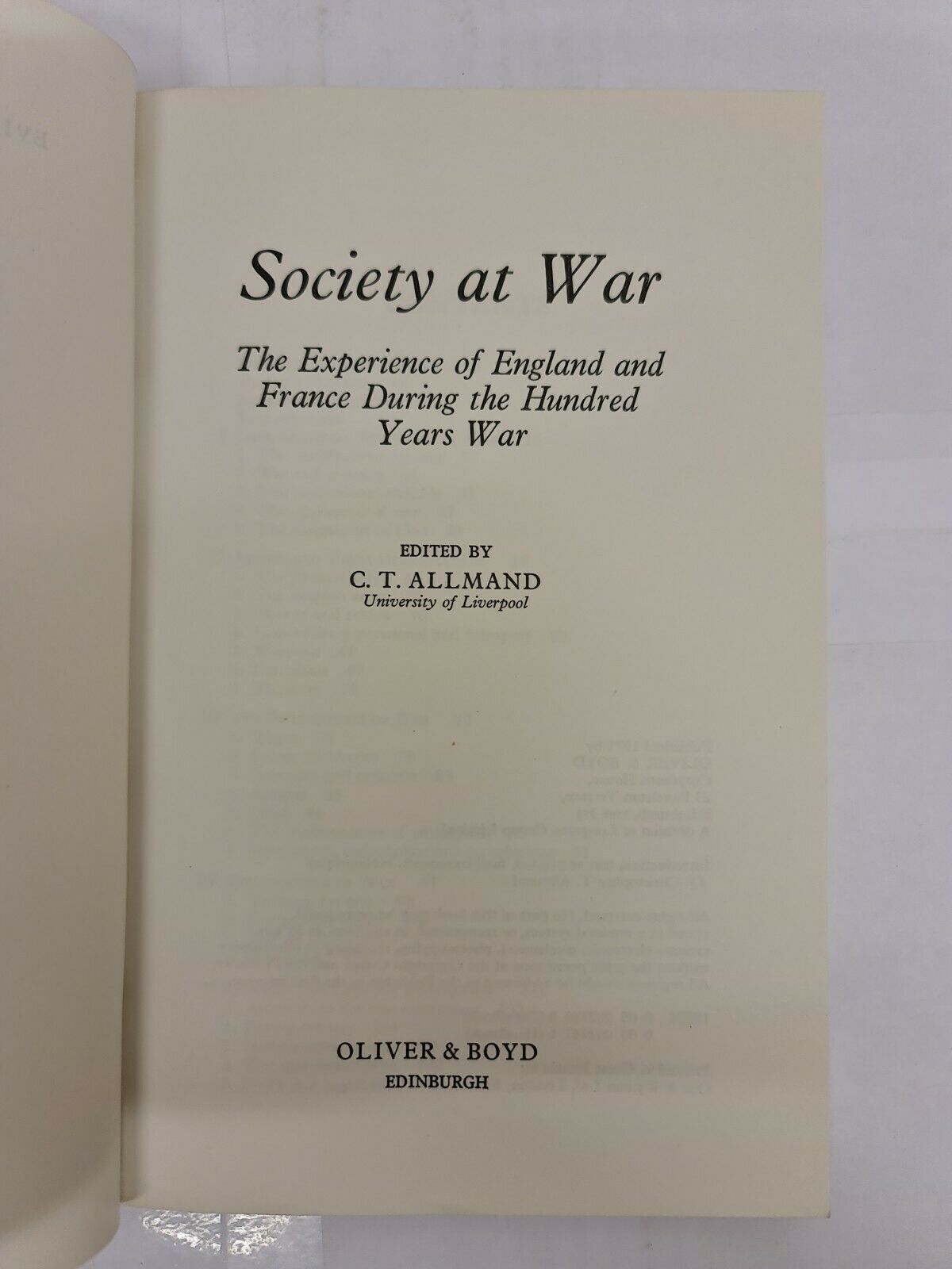 Society at War The Experience of England and France During the Hundred Years War