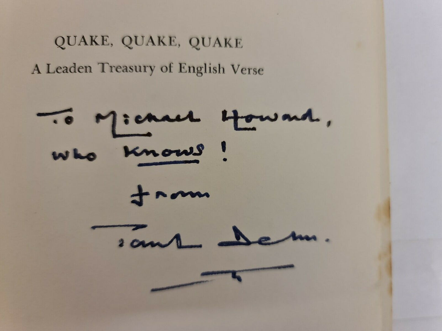 SIGNED - Quake, Quake, Quake by Paul Dehn