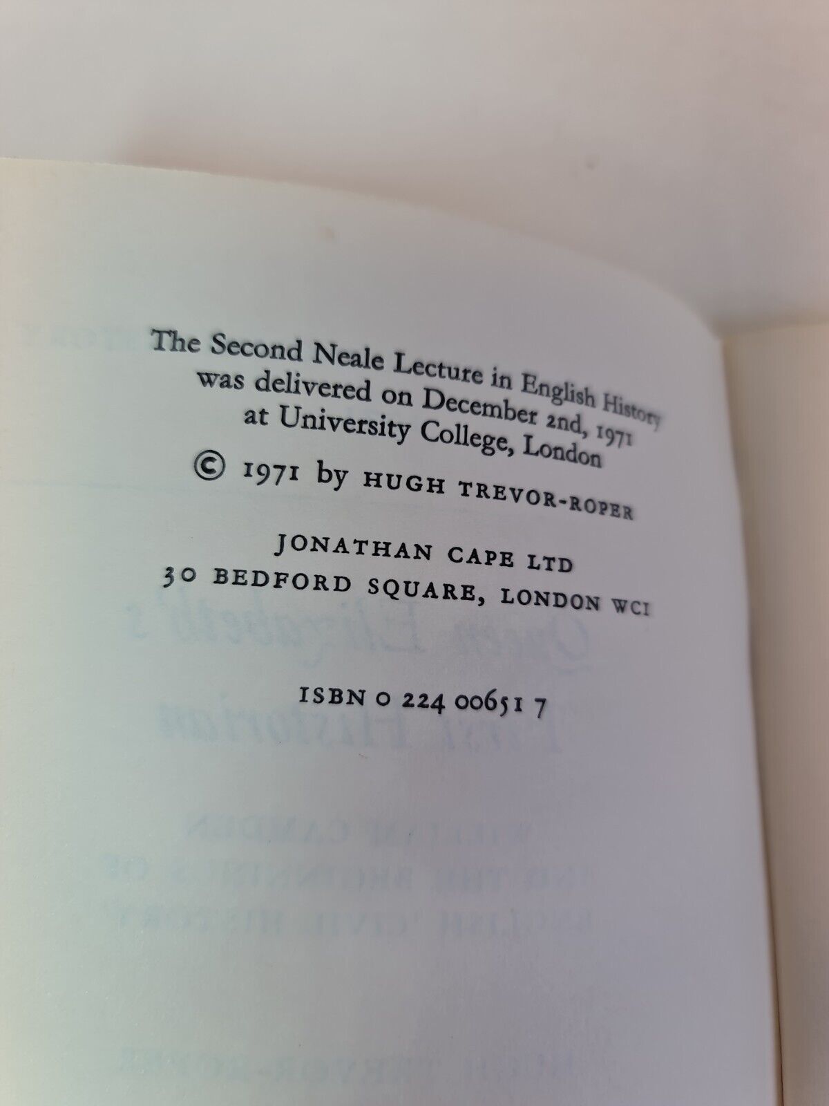 Queen Elizabeth's First Historian by Hugh Trever-Roper (1971)
