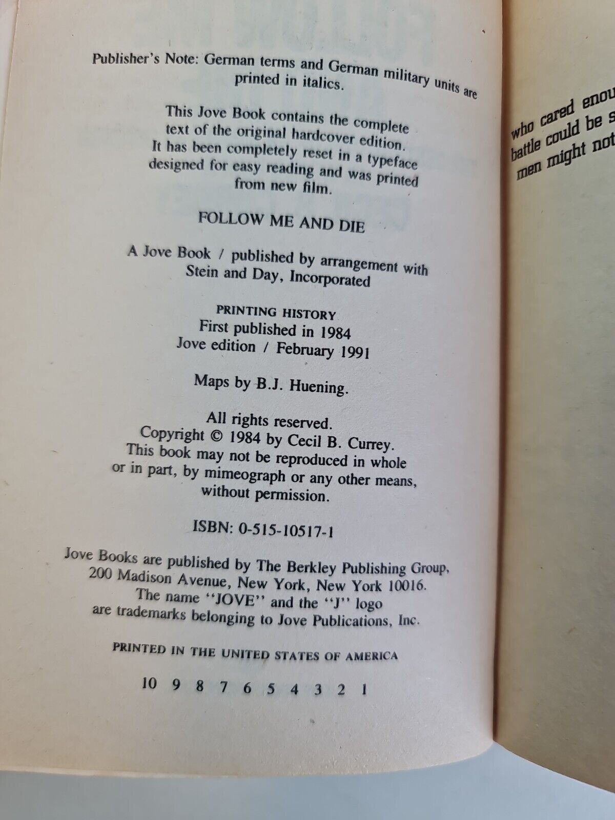 Follow Me and Die by Cecil Barr Currey (1991)