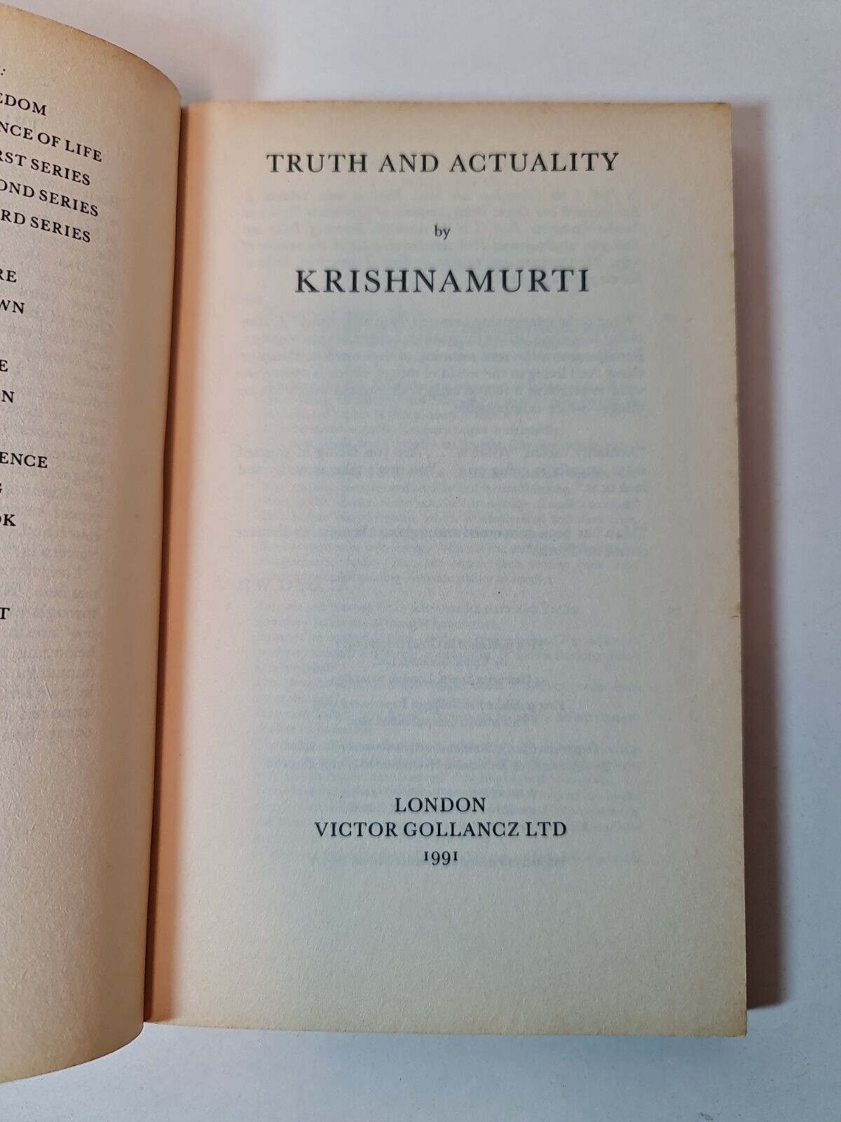 Truth and Actuality by J. Krishnamurti (1991)