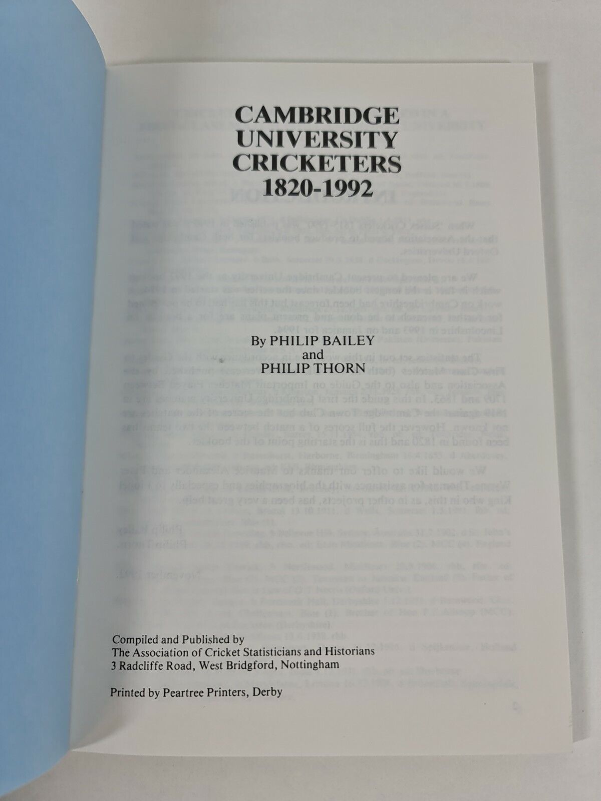 Cambridge University Cricketers 1820 - 1992 by Philip Bailey