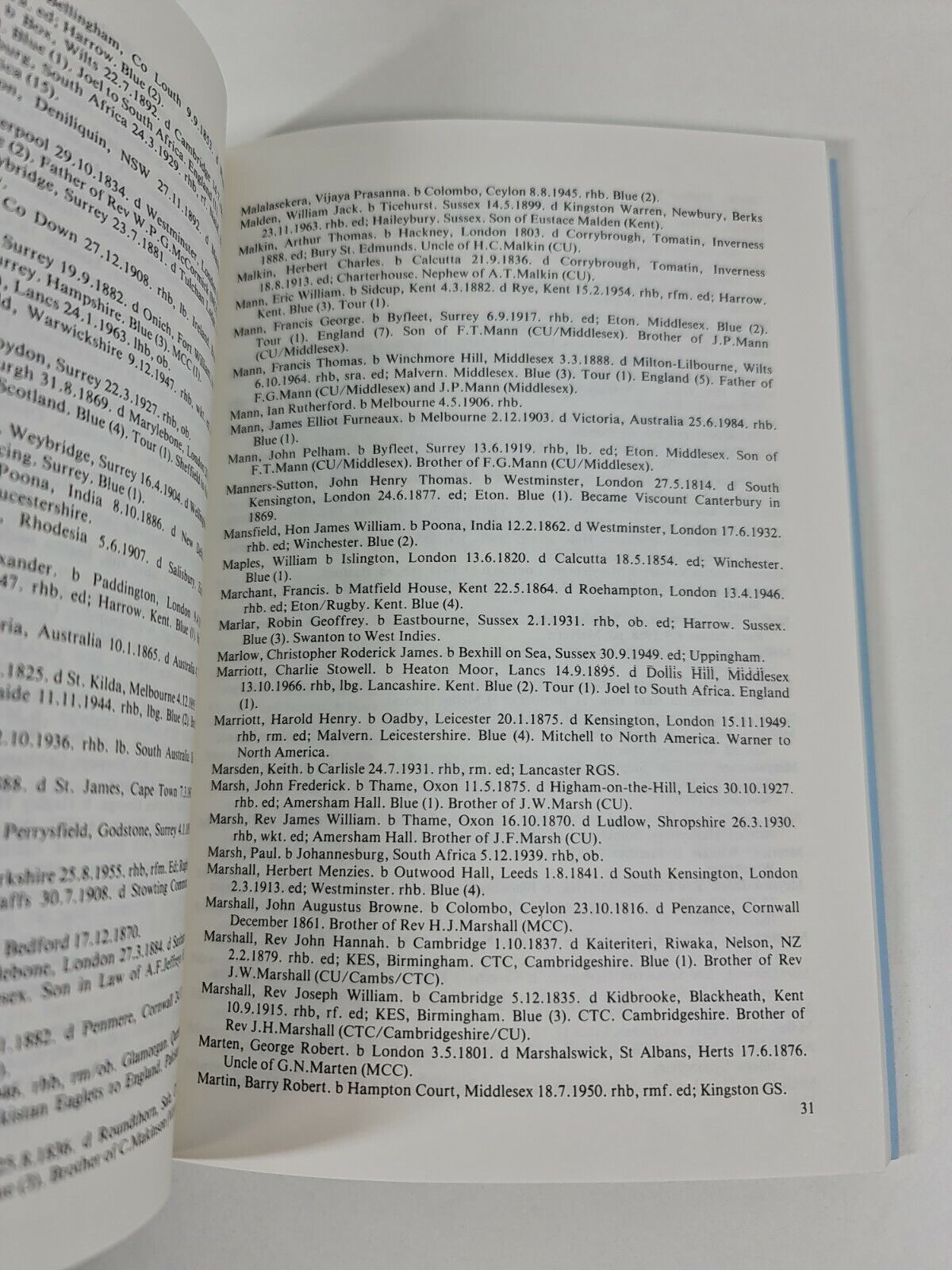 Cambridge University Cricketers 1820 - 1992 by Philip Bailey