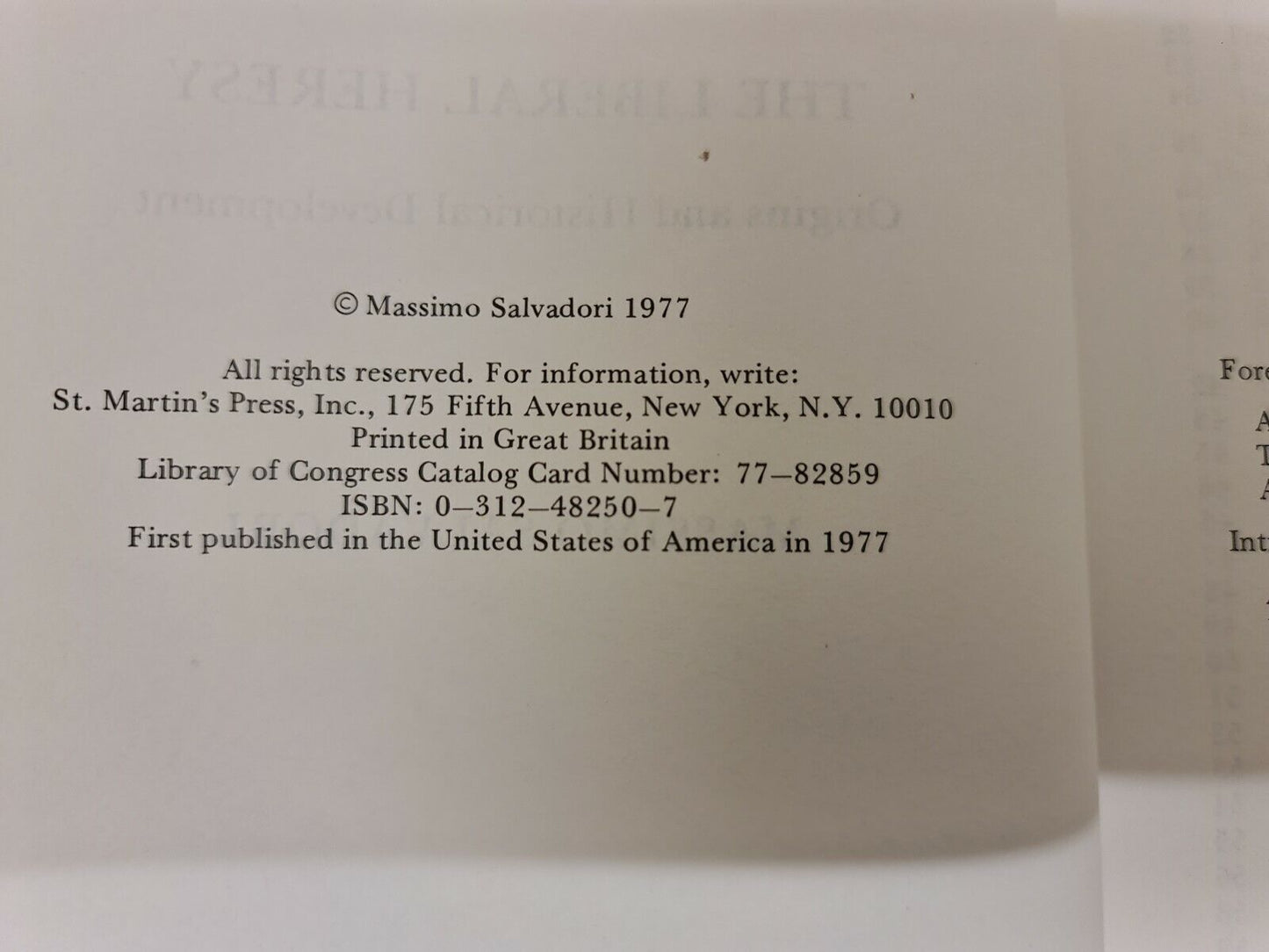 The Liberal Heresy: Origins and Historical Development by M Salvadori (1977)