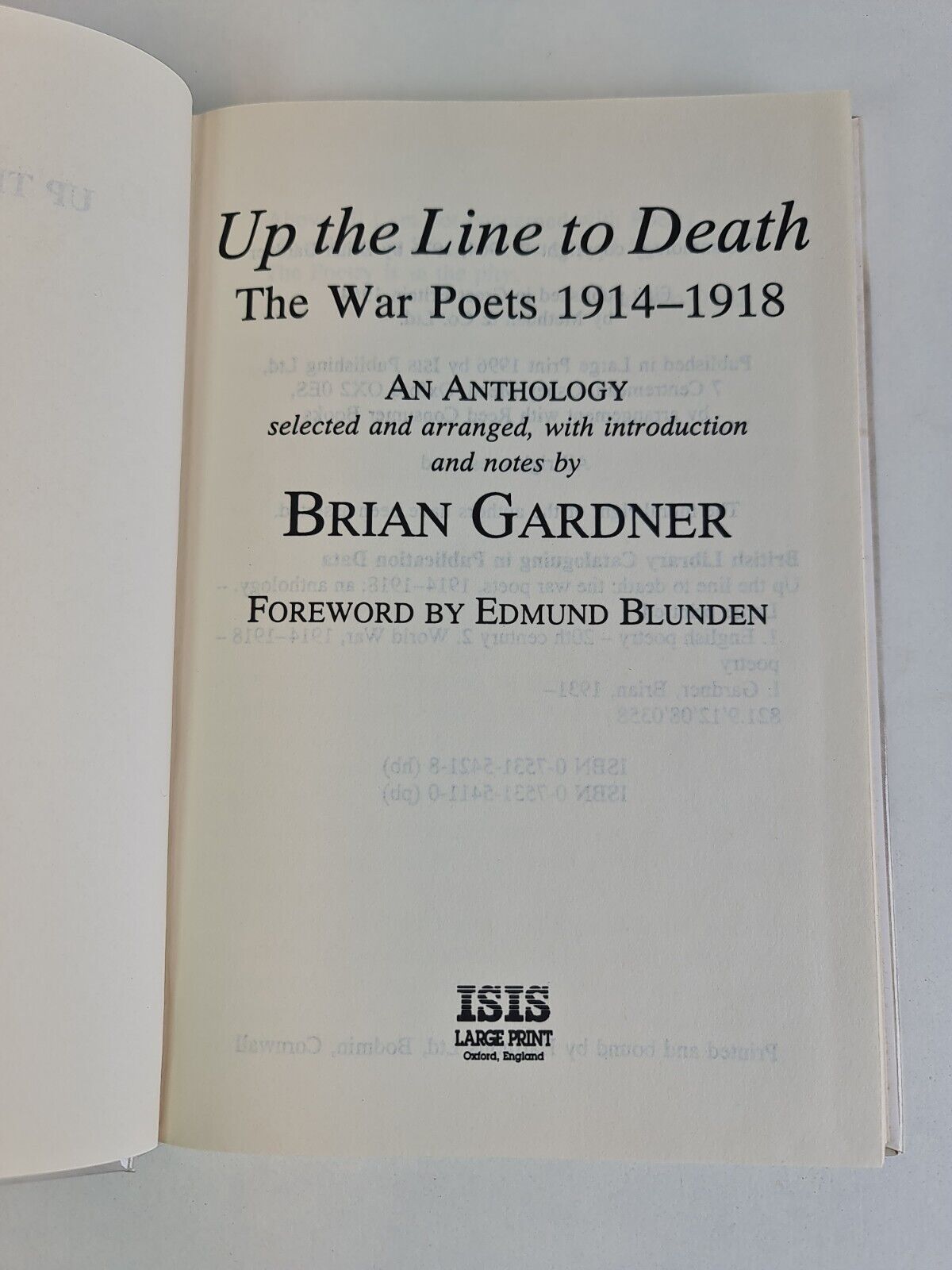 Up the Line to Death: War Poets, 1914-18 by B Gardner (1996 - ISIS Large Print)