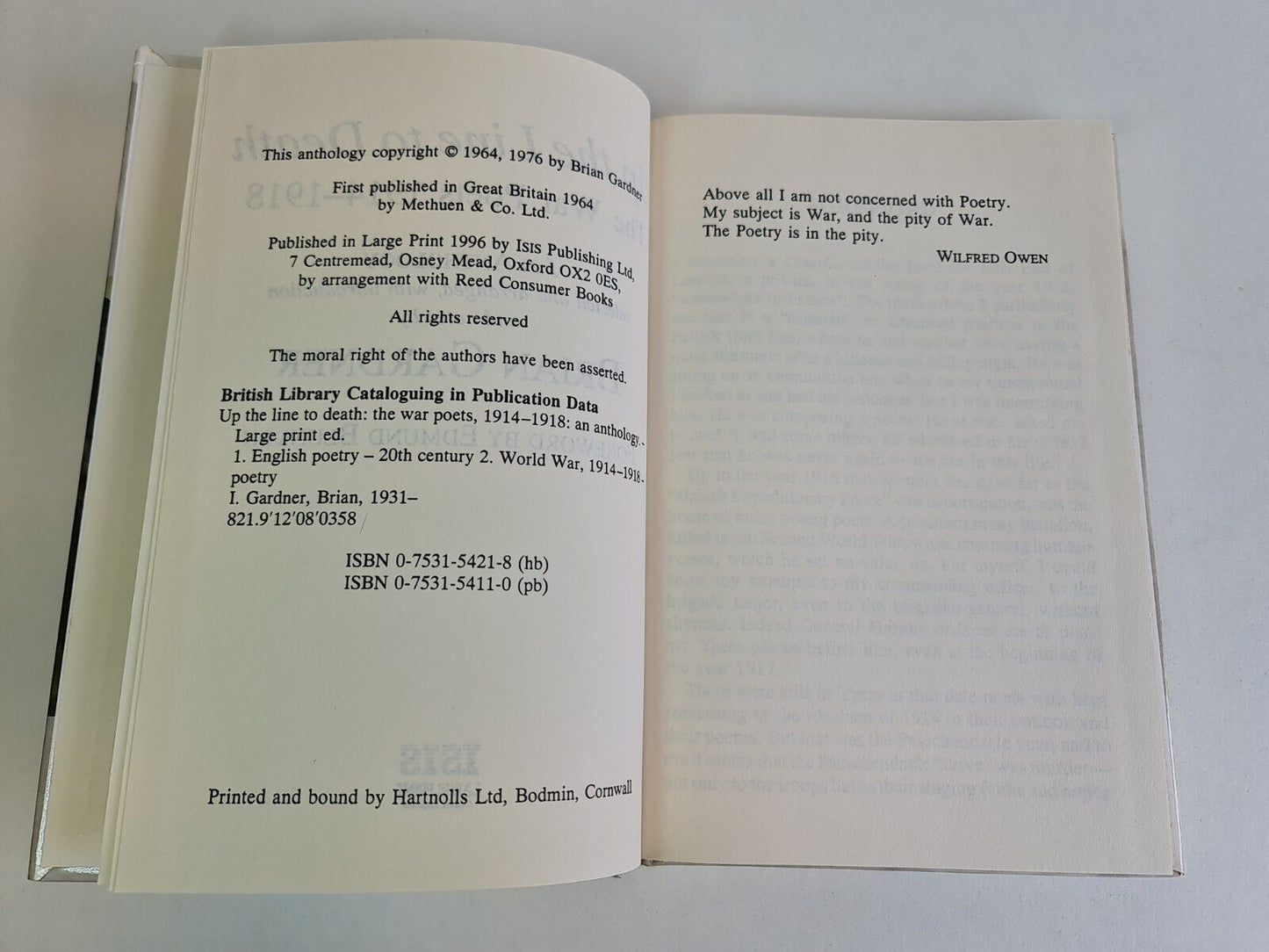 Up the Line to Death: War Poets, 1914-18 by B Gardner (1996 - ISIS Large Print)