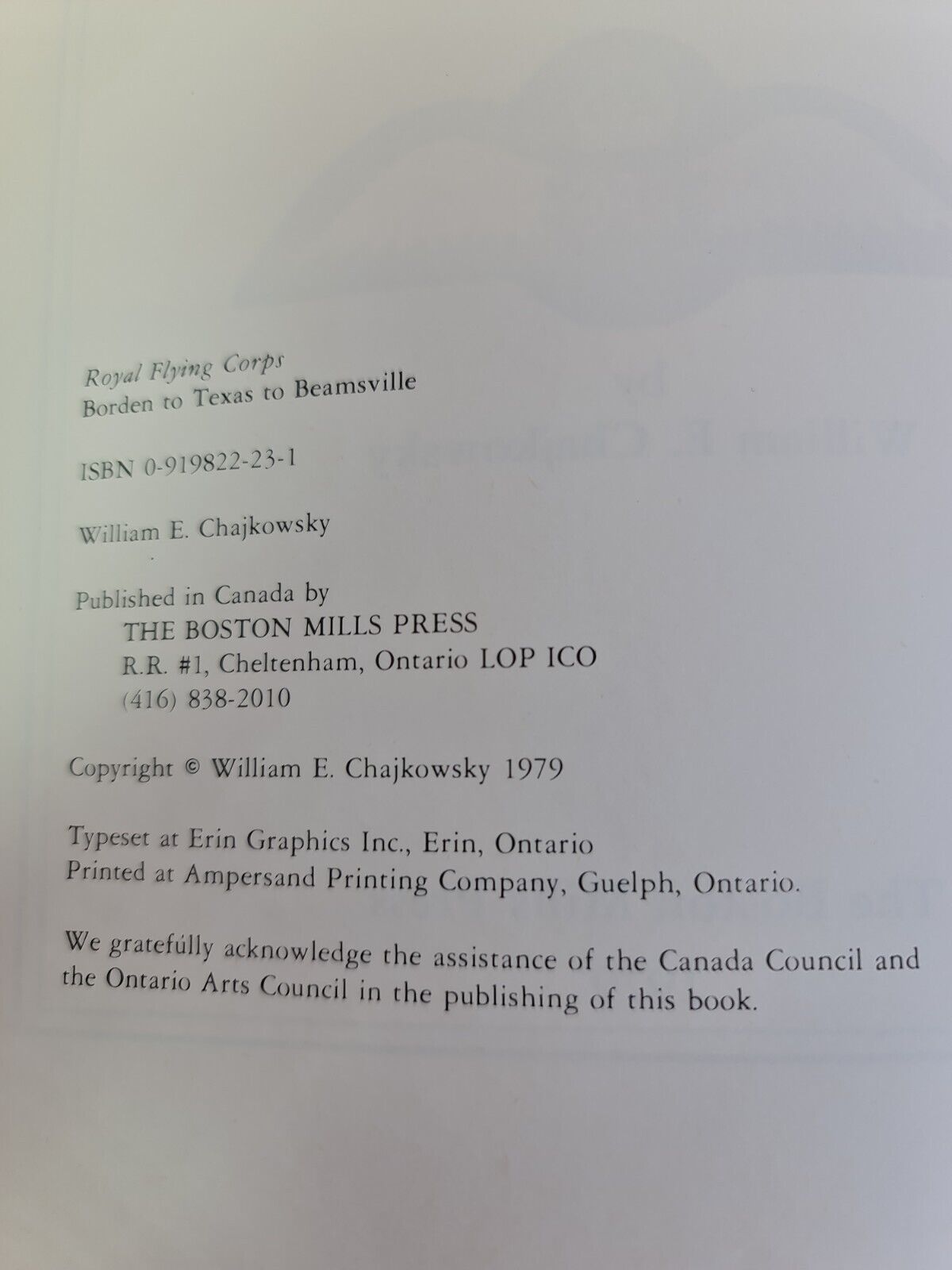 Royal Flying Corps: Borden to Texas to Beamsville by Chajkowsky (1979)