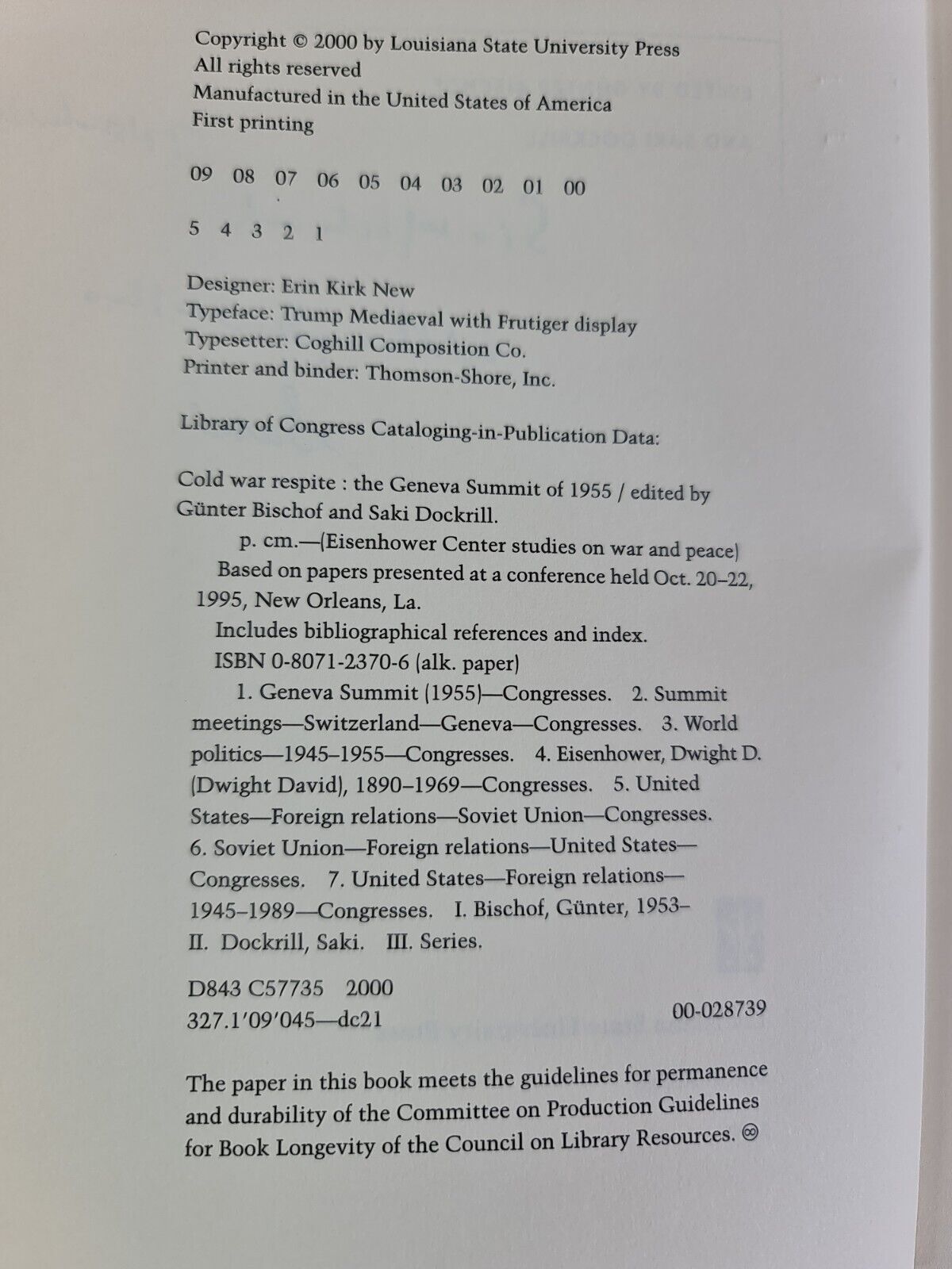 SIGNED - Cold War Respite: The Geneva Summit of 1955 by Saki Dockrill