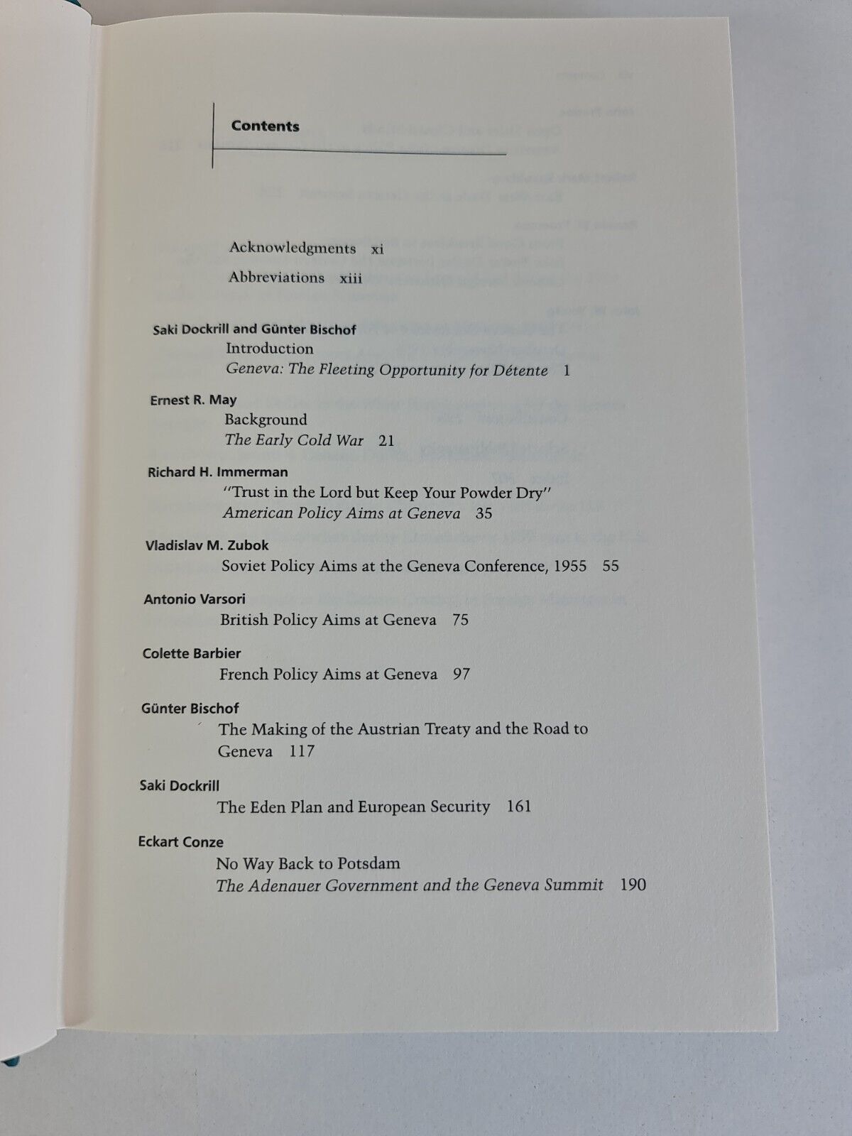 SIGNED - Cold War Respite: The Geneva Summit of 1955 by Saki Dockrill