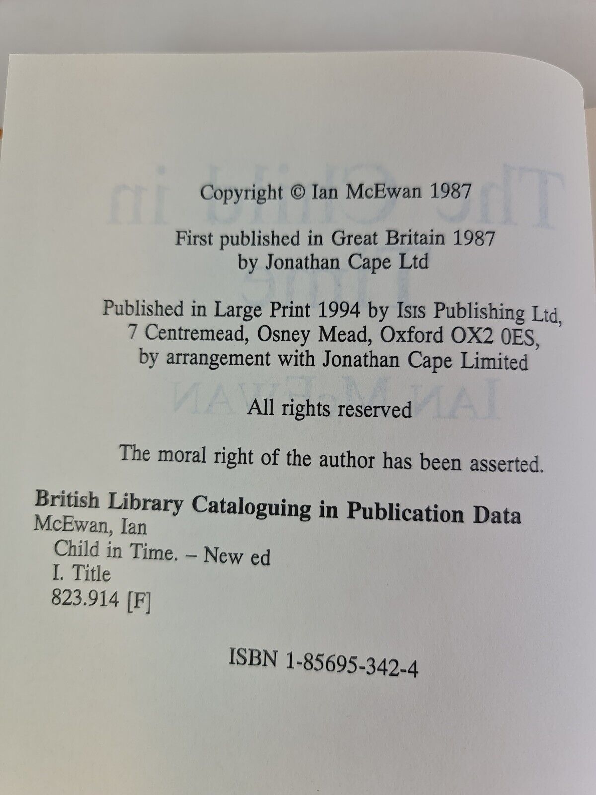The Child in Time by Ian McEwan (1994- ISIS Large Print)