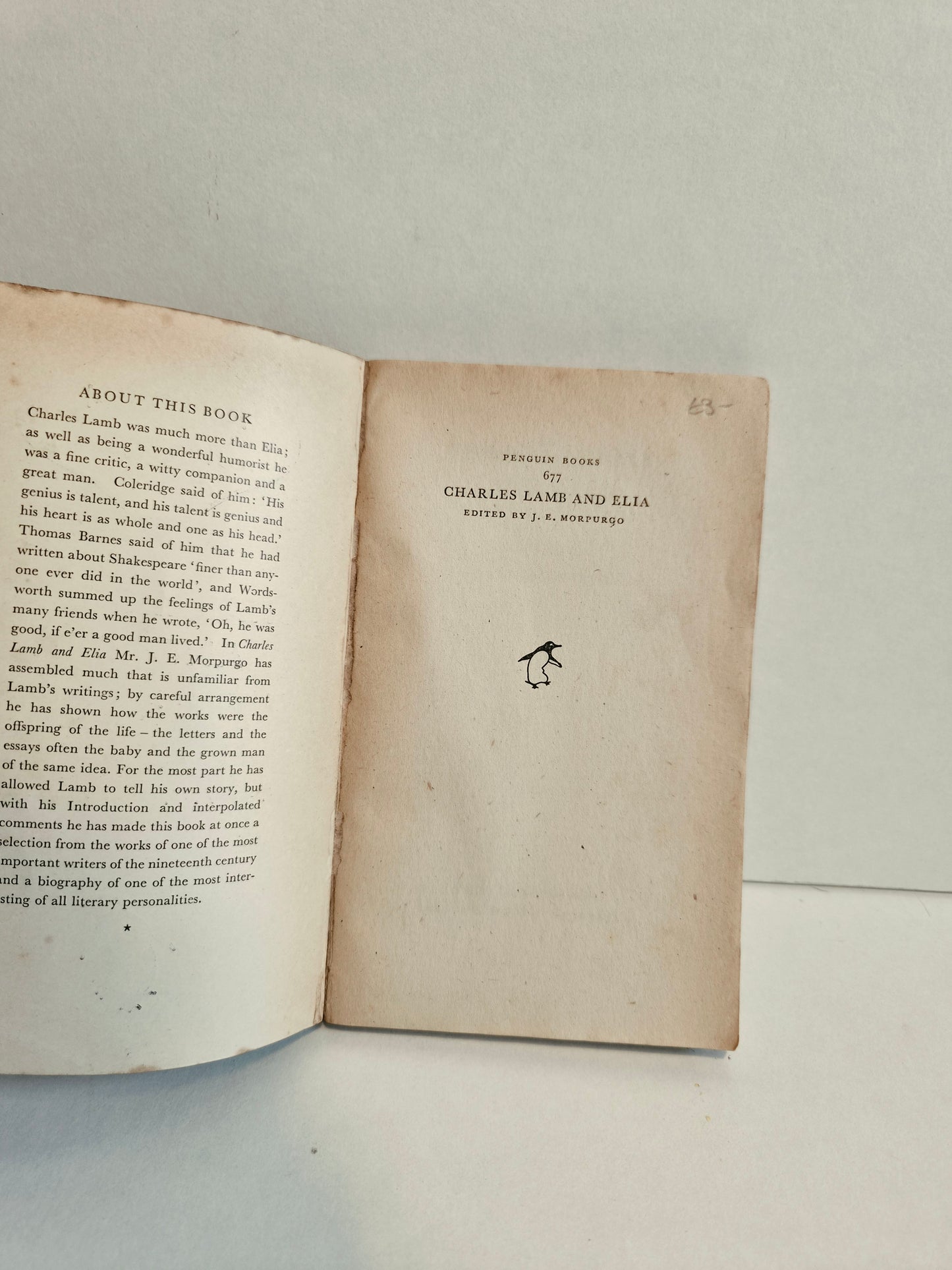 Charles Lamb and Elia Edited by J E Morpurgo (1948)