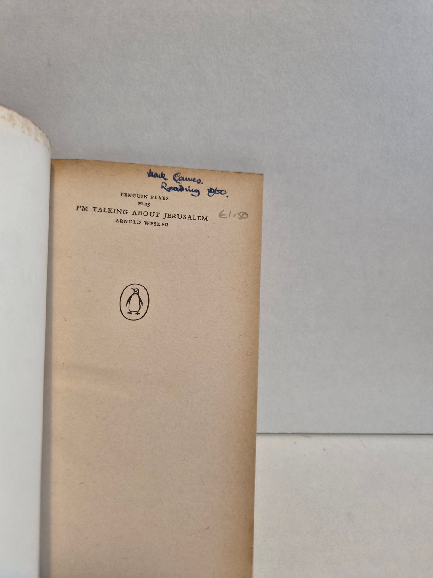 I'm Talking About Jerusalem by Arnold Wesker (1960)