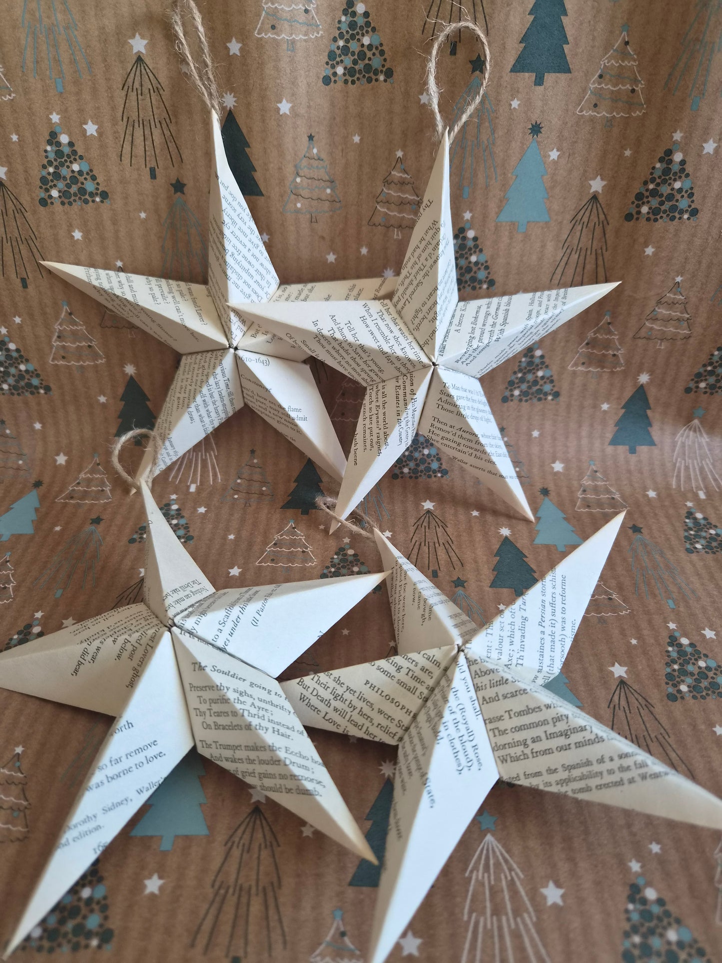 Set of Handmade Origami Star Christmas Decorations