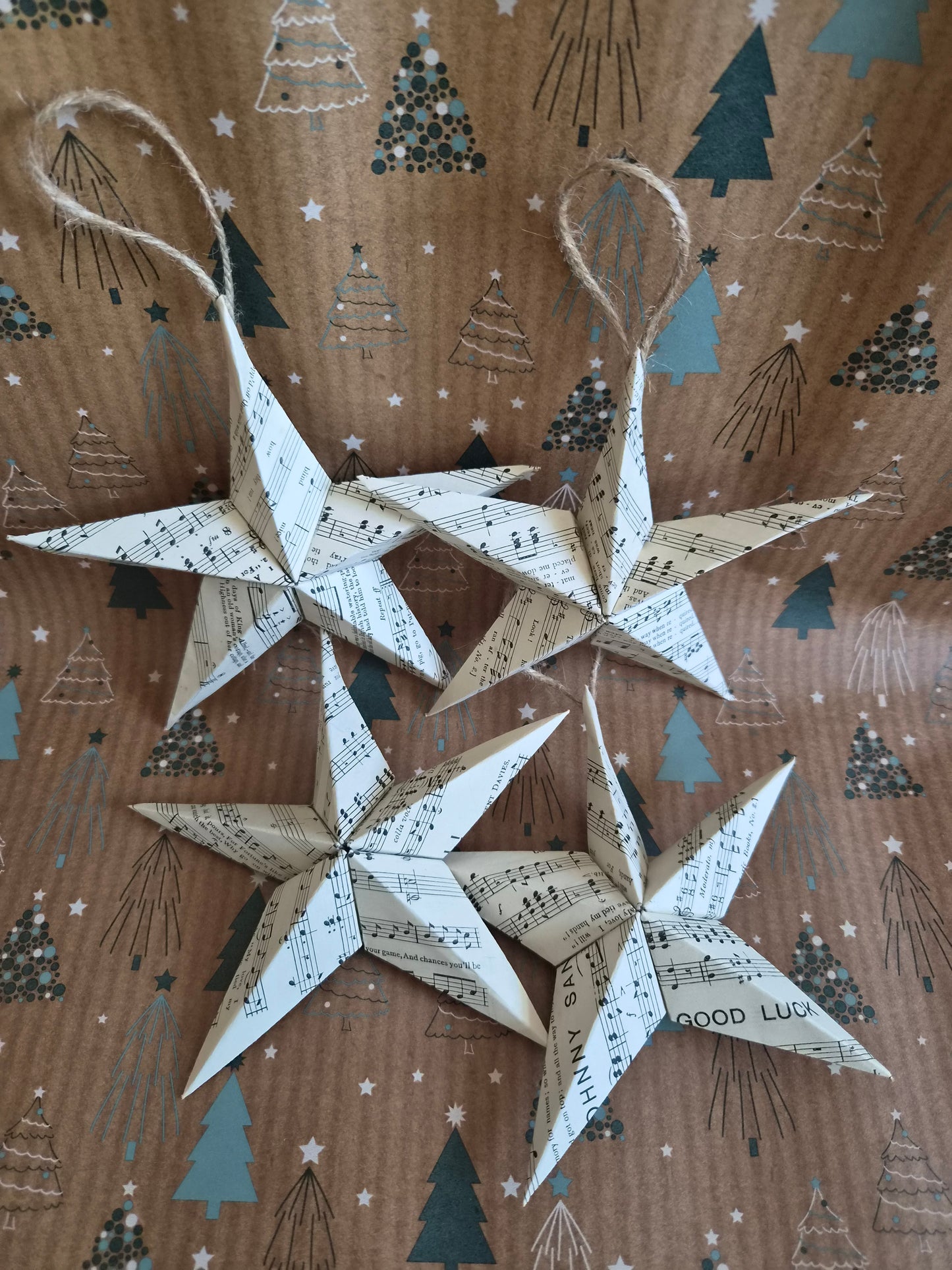 Set of Handmade Origami Star Christmas Decorations