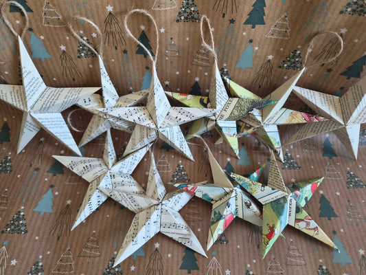 Set of Handmade Origami Star Christmas Decorations