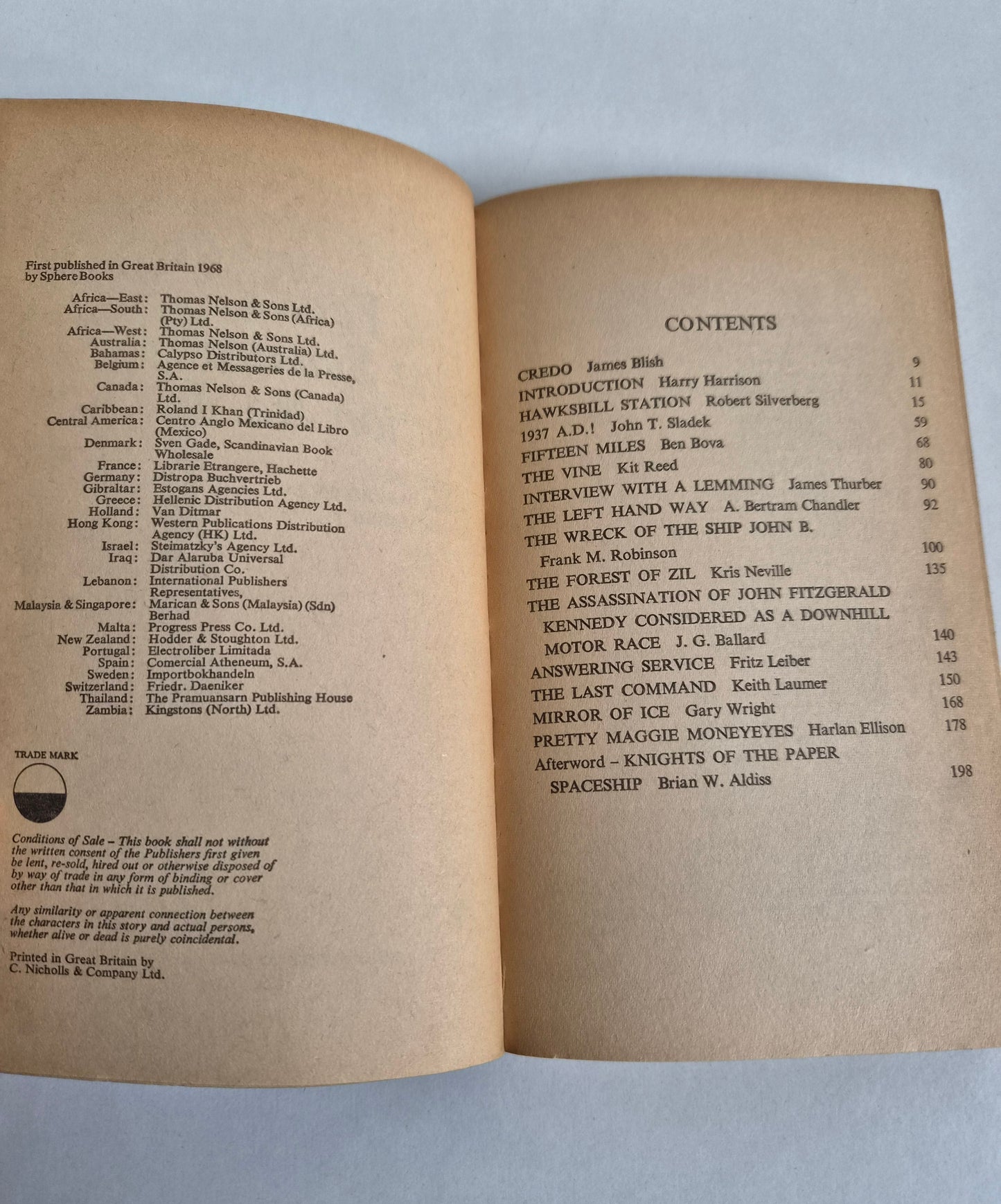 The Year's best Science Fiction No. 1 edited by Harry Harrison & Brian Aldiss (1968)