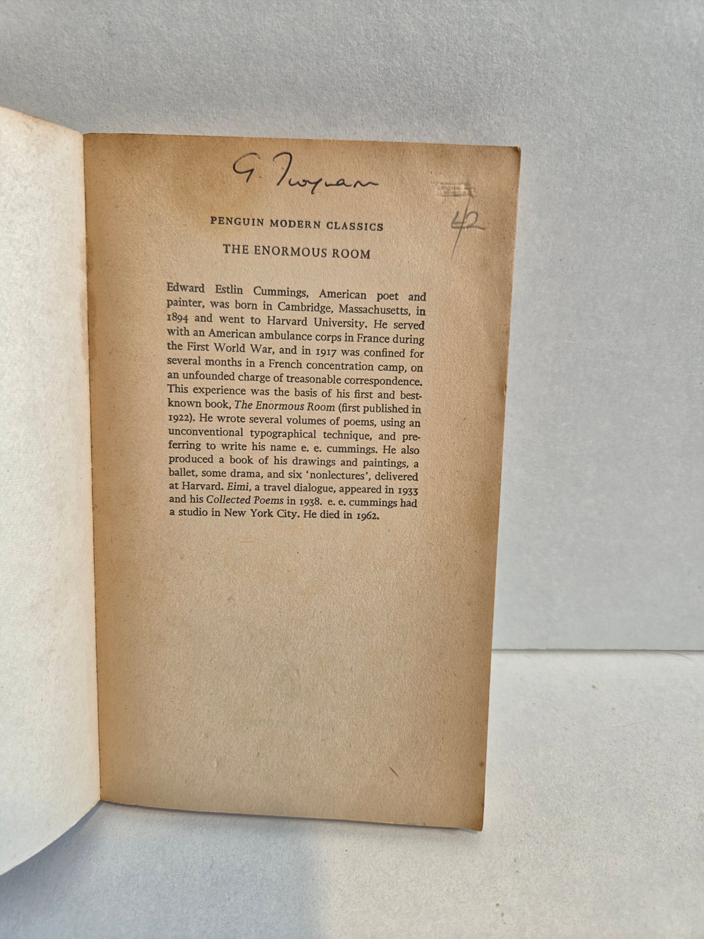 The Enormous Room by E E Cummings (1971)
