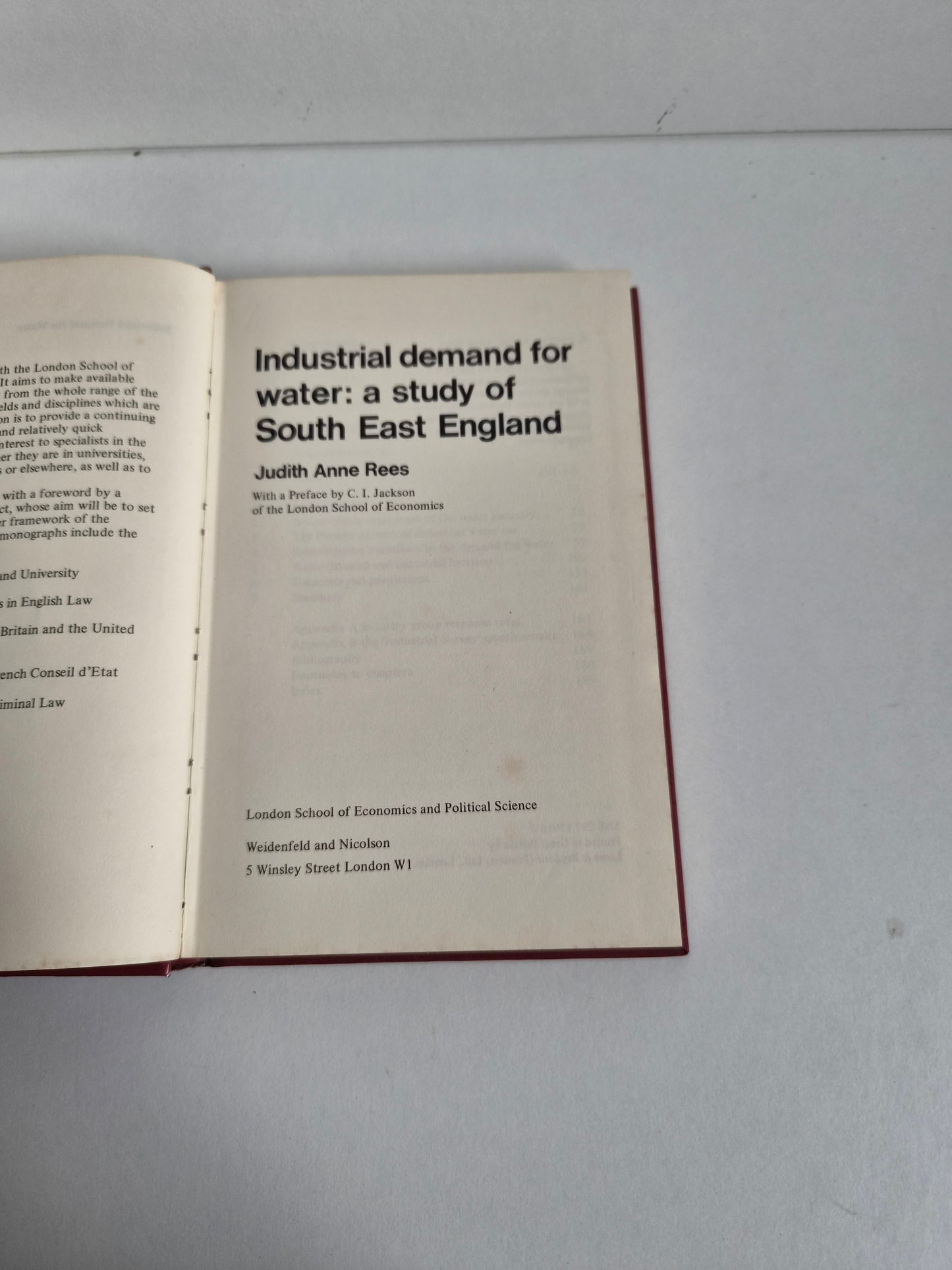 Industrial Demand for Water: A Study of South East England by J Rees (1969)