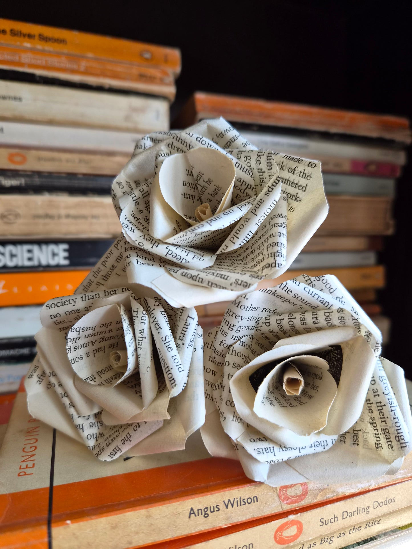 Set of 3 Handmade Book Page Roses